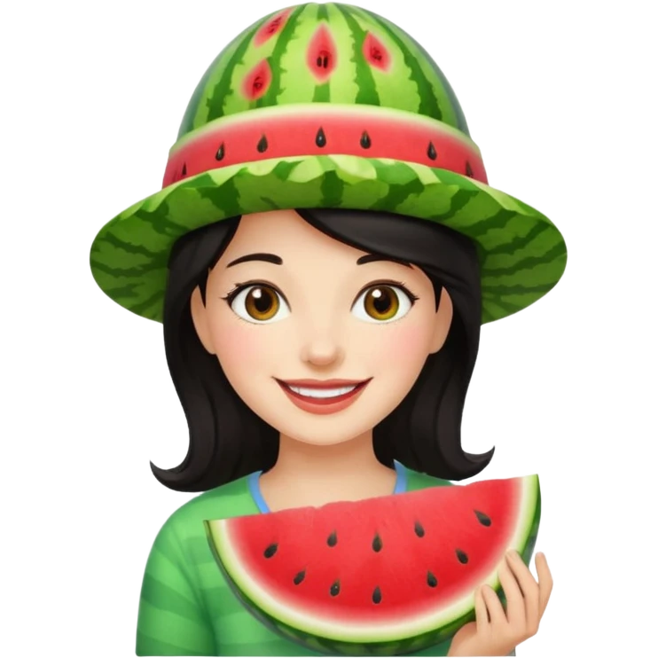 dark haired woman with watermelon hat emoji