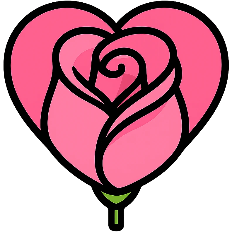 pink rose shaped like a heart, elegant, soft petals, icon style emoji