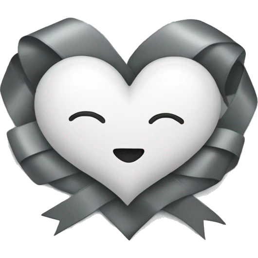It is decorated with a white heart and a gray ribbon. emoji