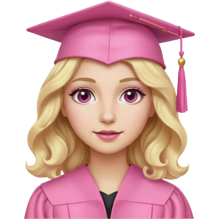 Blonde with wavy hair, a pink graduation cap, white skin and pink makeup  emoji