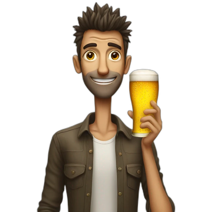 tall crazy very skinny guy with funny hair with a glass of beer emoji
