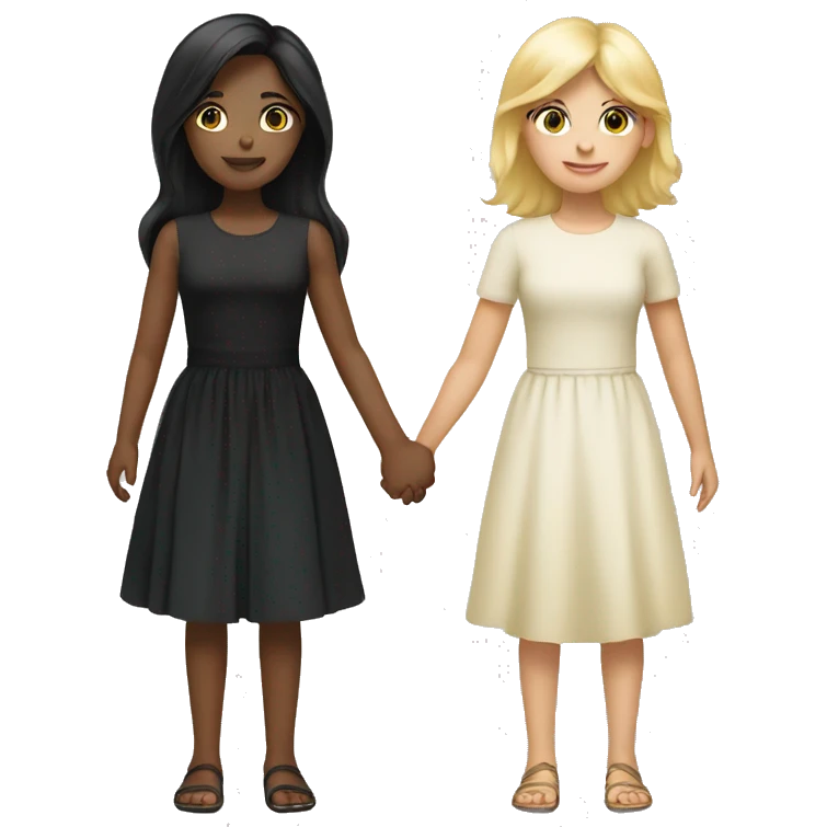 Girl with black hair and blond girl holding hands emoji
