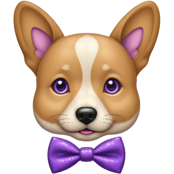 Cachorro adulto com gravata roxa com glitter emoji