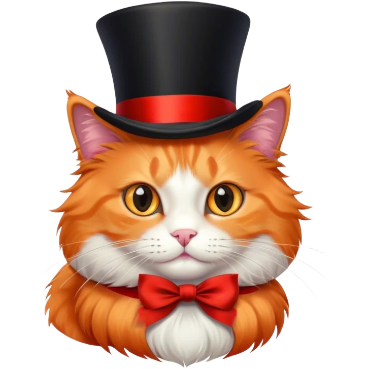fluffy elegant orange cat with top hat black with red ribbon  emoji