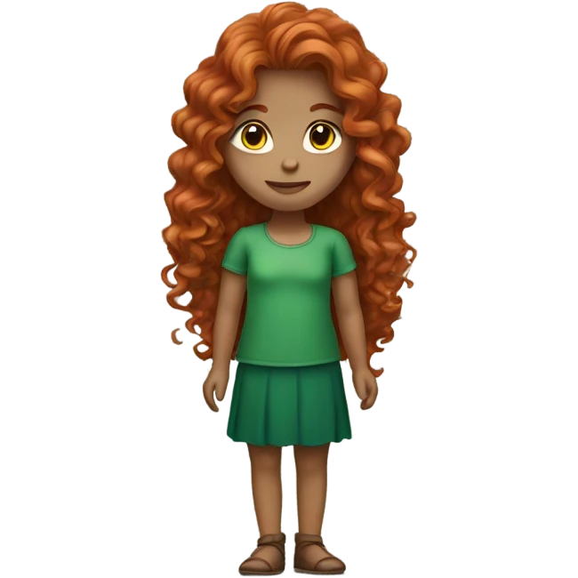 Girl with long curly red hair wearing green white skin  emoji