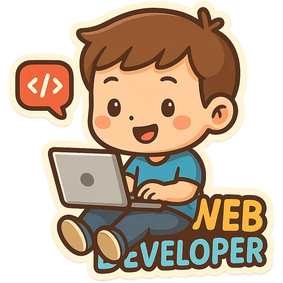 web developer coding on laptop, cartoon style, playful, bright colors emoji