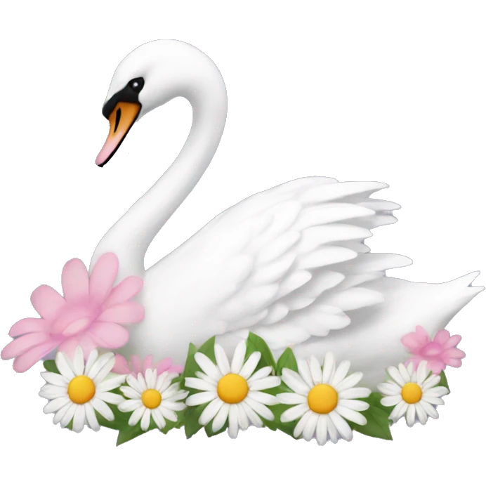 Swan with daisy flower pink emoji