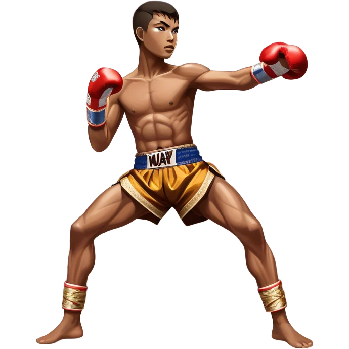 Muay Thai traditional – Cinematic Realistic Traditional Muay Thai Fighter, depicted in authentic Muay Thai attire with arm bands and shorts, poised in a dynamic fighting stance in a traditional Thai stadium, rendered with vivid textures and dramatic, high-contrast lighting that accentuates the art’s intensity. emoji