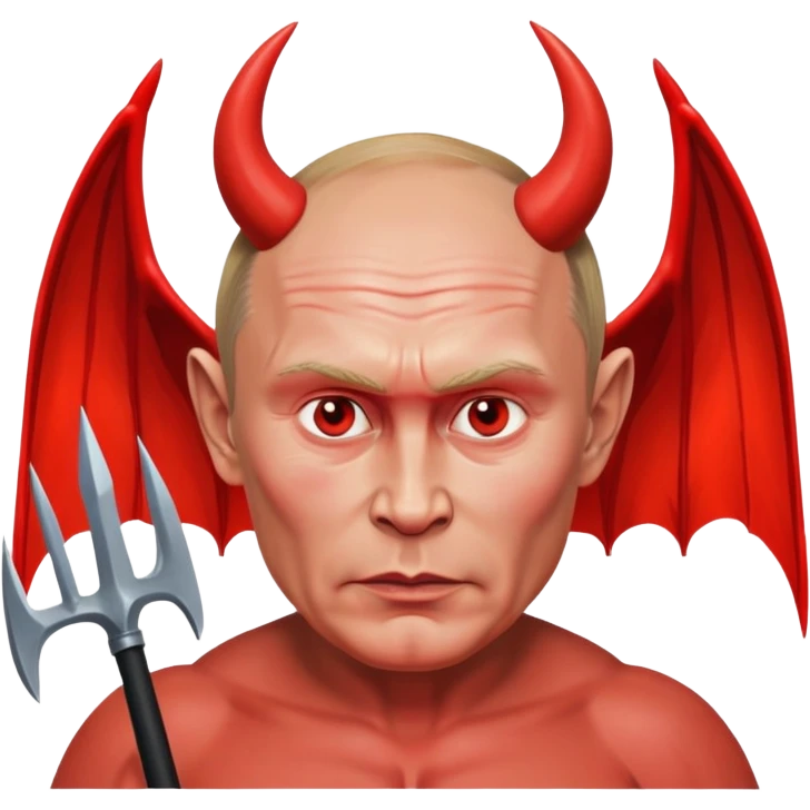 Putin as a devil with red skin, pitchfork, wings emoji