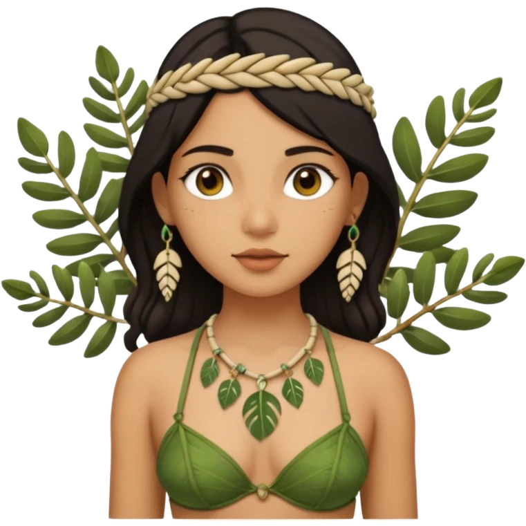 ancient girl wearing fish bone necklaces and leaf bra emoji