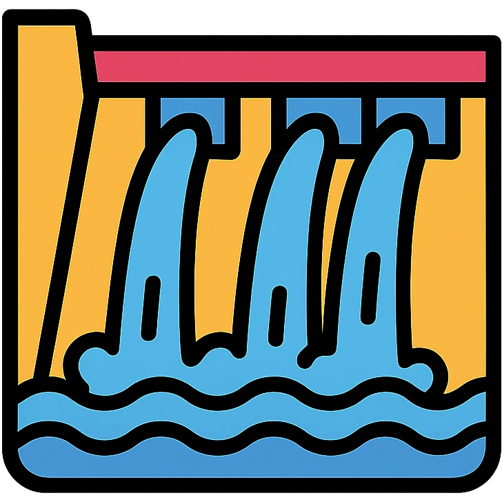 dam with water flowing icon in lineal color with black outlines emoji