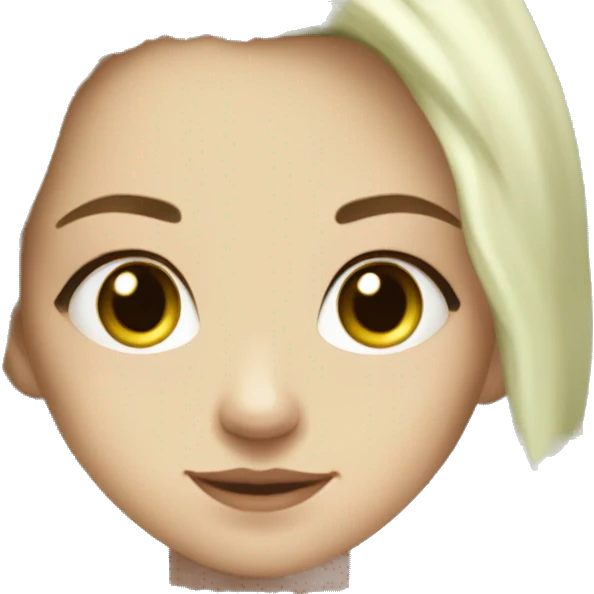 Pretty brown eyed white girl with green hair, with olive green sweater reading cozy emoji