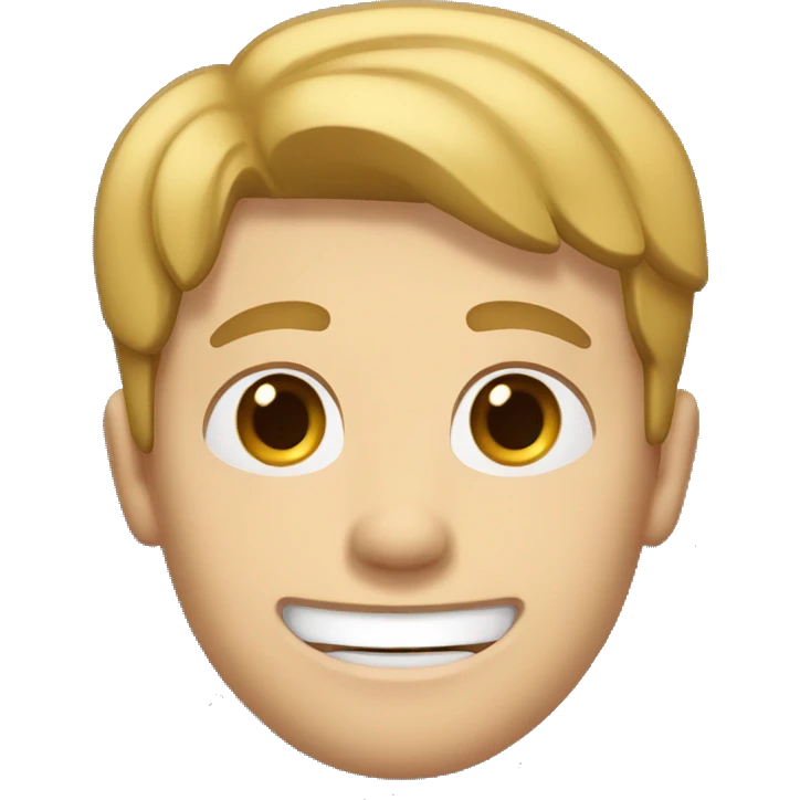 White Guy with small gap between his front teeth and a small white patch of hair on the left side near his ear. Dark blonde hair.  emoji