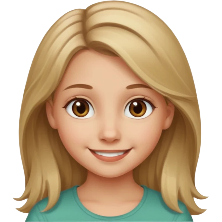A smiling young girl with long dirty blonde hair and hazel green and brown eyes emoji