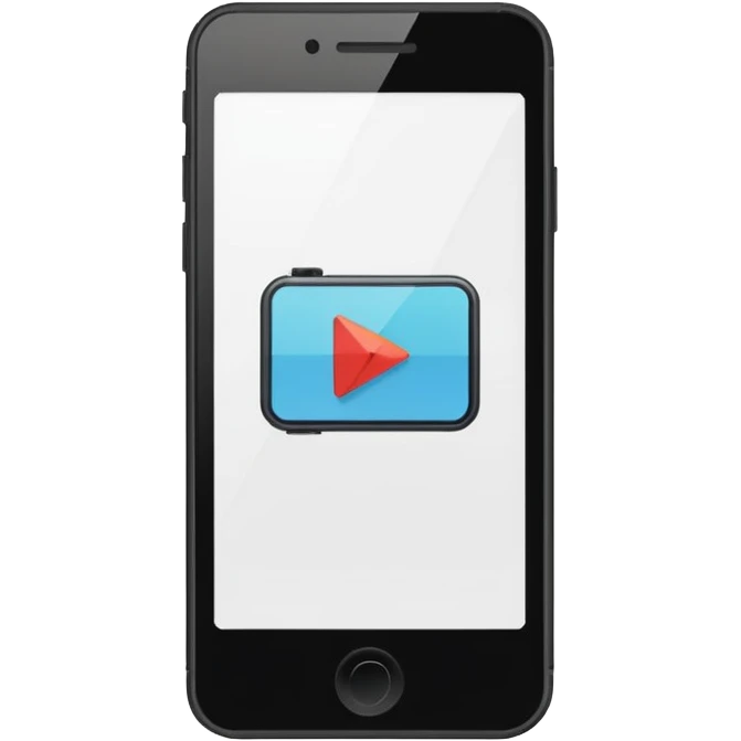 Minimalistic flat vector icon, iOS style, thin black contour on white background. Smartphone with play button and short video frames around it. Clean, no text, no shadows emoji