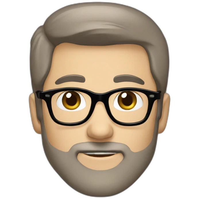 man short grey beard brown hair black glasses blue blue eyes tshirt emoji