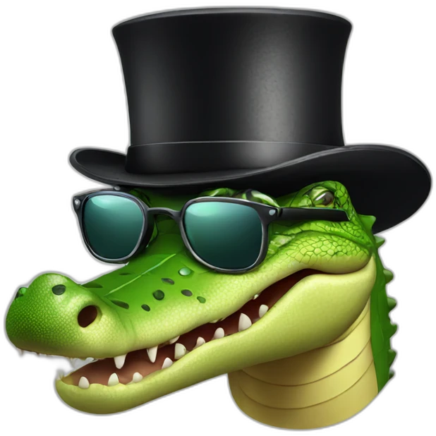 Crocodile with top hat and sunglasses and gloves emoji