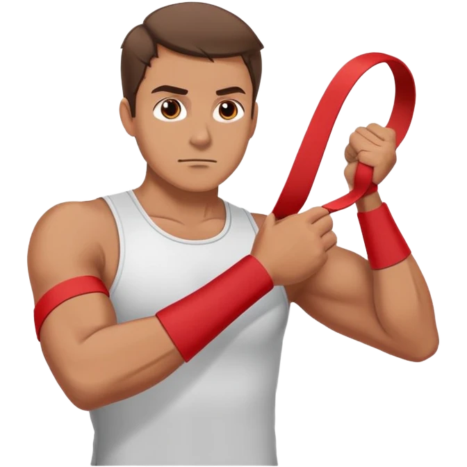 A man doing physiotherapy exercises, stretching his arm with a resistance band emoji