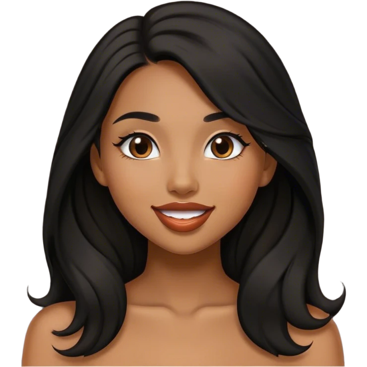 Tan girl with black long hair classy kisses smiles emoji