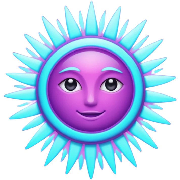 sun, neon rays, bright holographic purple and cyan collor emoji
