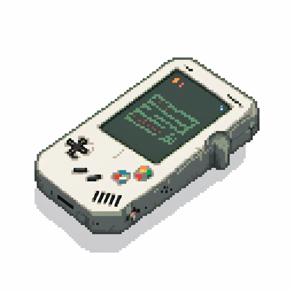 Retro gaming handheld device with screen visible, viewed at 45 degree angle emoji