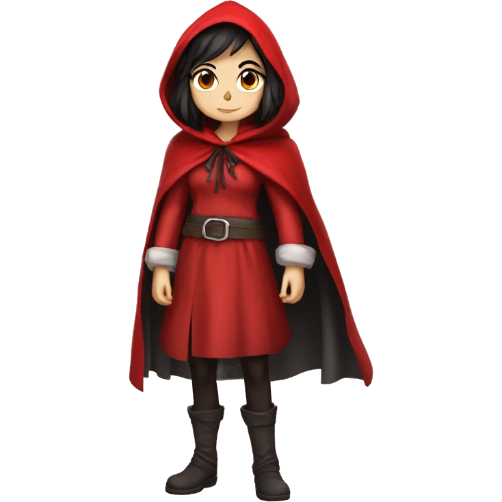 Little Red Riding Hood looks straight with black hair full body pose red cloak non-chibi emoji