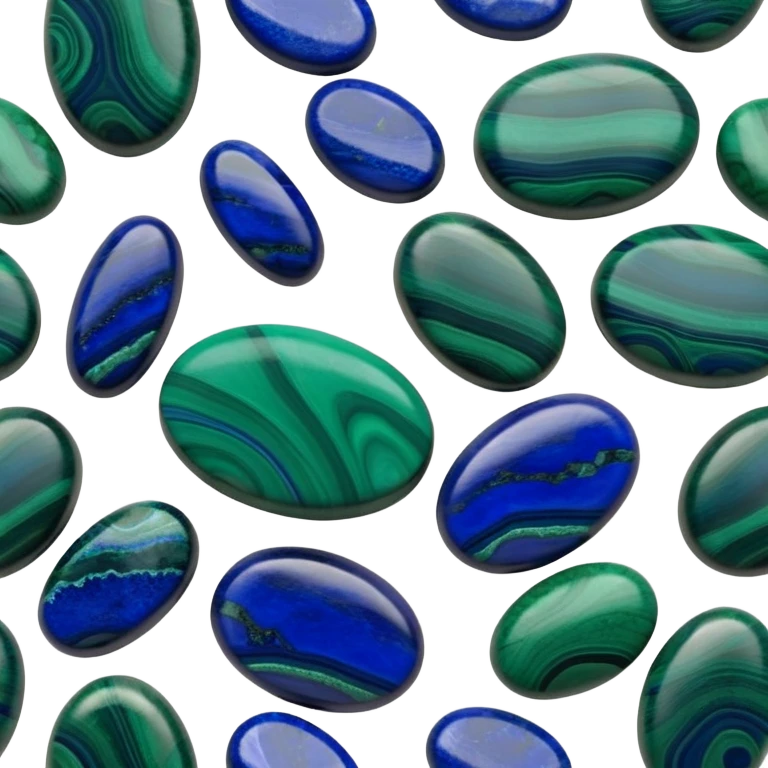 Oval azurite malachite cabochon showing rich blue azurite and vibrant green malachite bands emoji