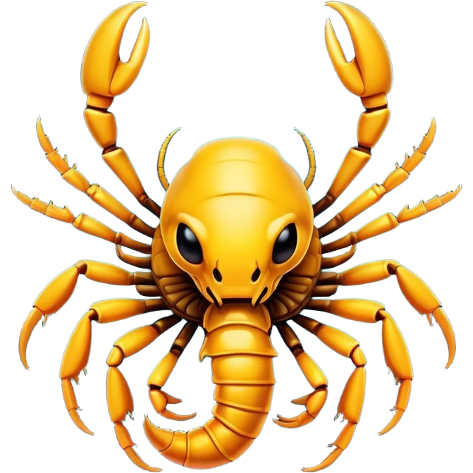 Cinematic Comical Emperor Scorpion Portrait Emoji, Head tilted dramatically with an exaggeratedly amused expression, featuring a striking, glossy exoskeleton with boldly defined pincers and wide, expressive eyes filled with playful disbelief, Simplified yet hilariously expressive features, highly detailed, glowing with a slightly sassy glow, high shine, dramatic yet playful, stylized with an air of cheeky desert mischief, soft glowing outline, capturing the essence of a spirited and over-the-top scorpion that feels like it could snap its pincers into internet fame instantly! emoji