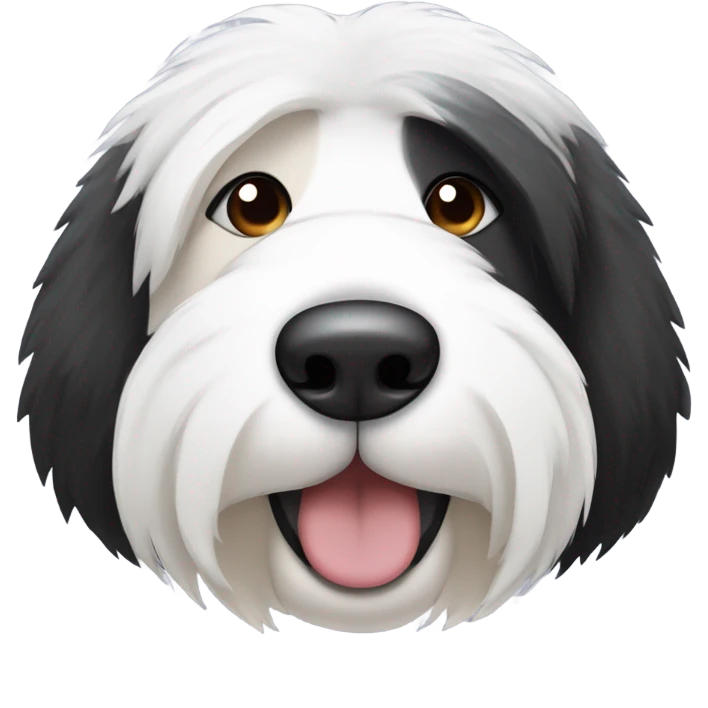Half white half black old English sheepdog face where left half is white. EYE SECTION OF FACE SHOULD BE HALF AND HALF DOWN THE MIDDLE emoji