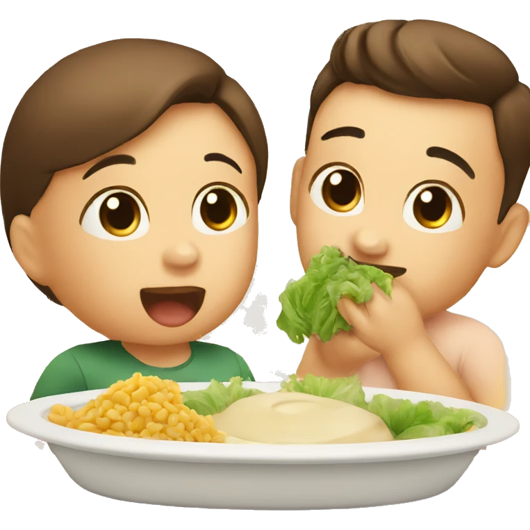 Baby eat his side dish with mom and dad  emoji
