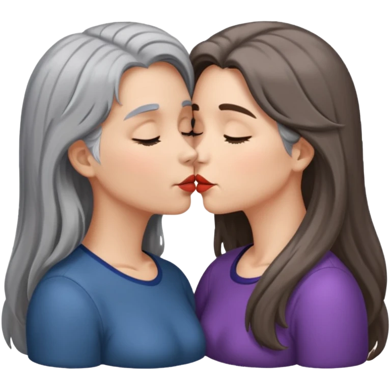 2 Frauen, die sich küssen, davon 1 grauhaarig, 1 braunhaarig, lange Haare emoji