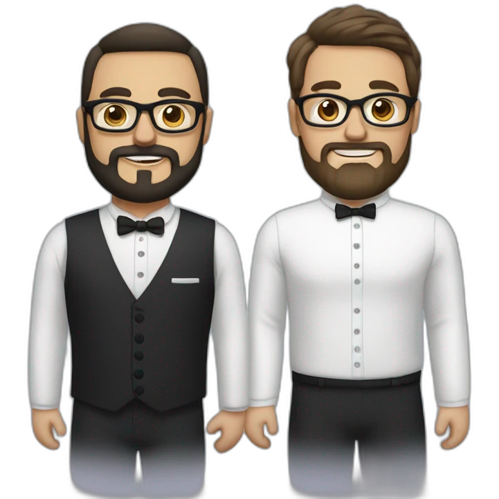 two groom, one with a dark beard and glasses and the other beardless with light hair and white skin emoji
