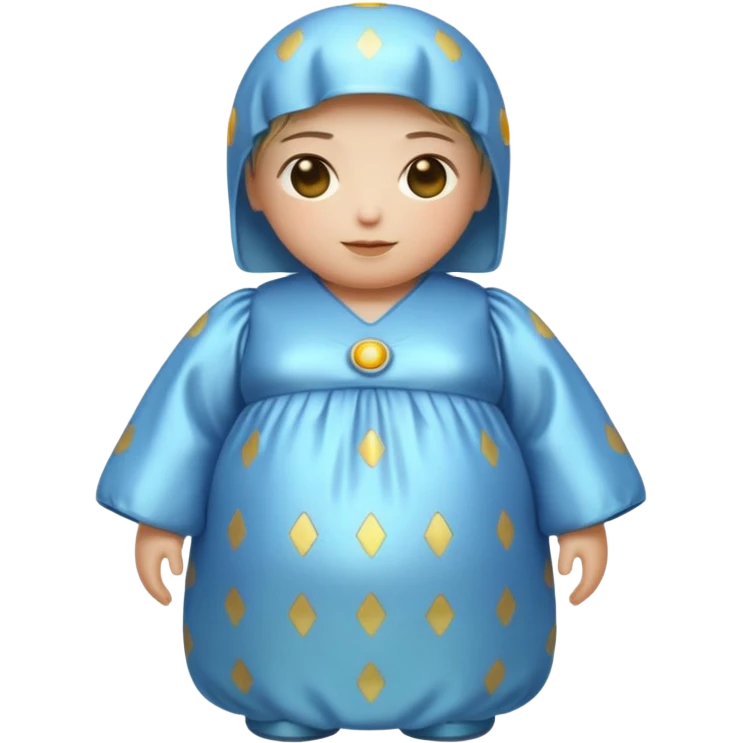 an AI android, digital, glowing, frumpy, muumuu emoji