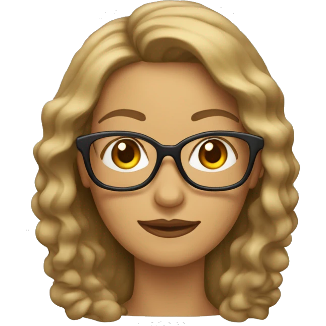 mujer de 40 años, pelo ondulado castaño claro y con gafas  emoji