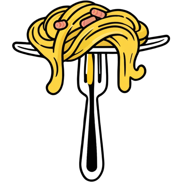 Fork with carbonara spaghetti twirled around it, isolated emoji