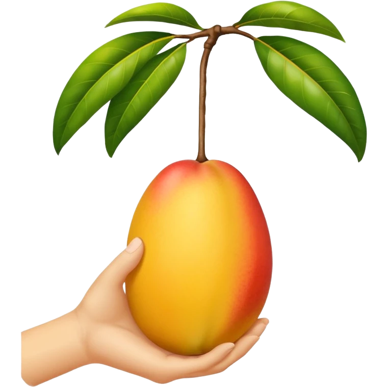 white hand hanging a mango like a cup emoji