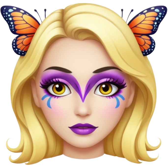 white woman with bright butterfly makeup emoji