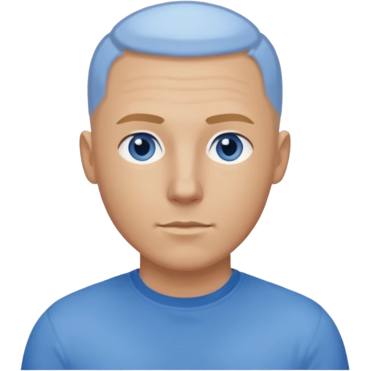 man, white man, blue eyes, sandy blonde buzzed hair, bald 30 years old, wearing blue shirt emoji