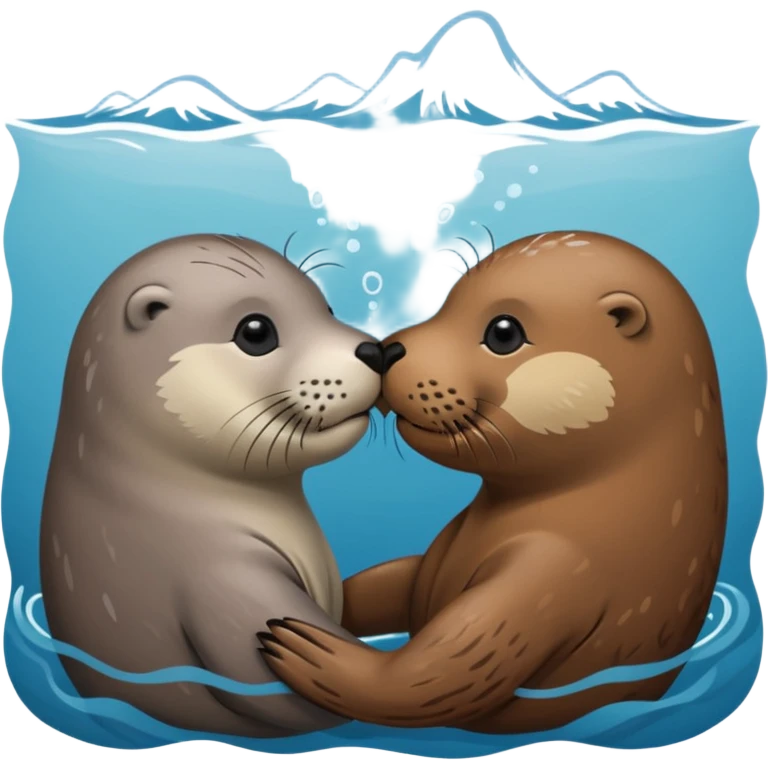 Grey seal and brown otter kissing each other  emoji