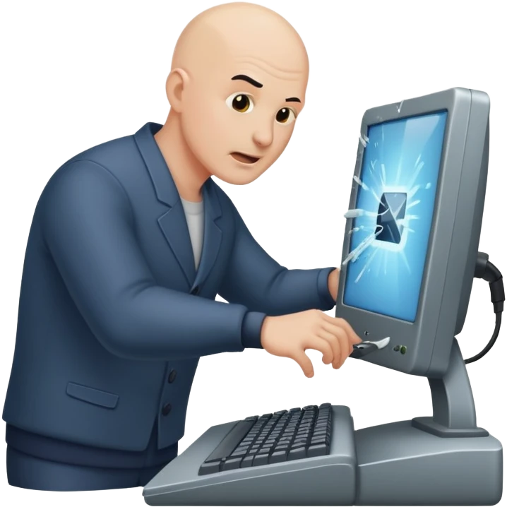 Лысый мужчина бьёт клавиатурой монитор  emoji