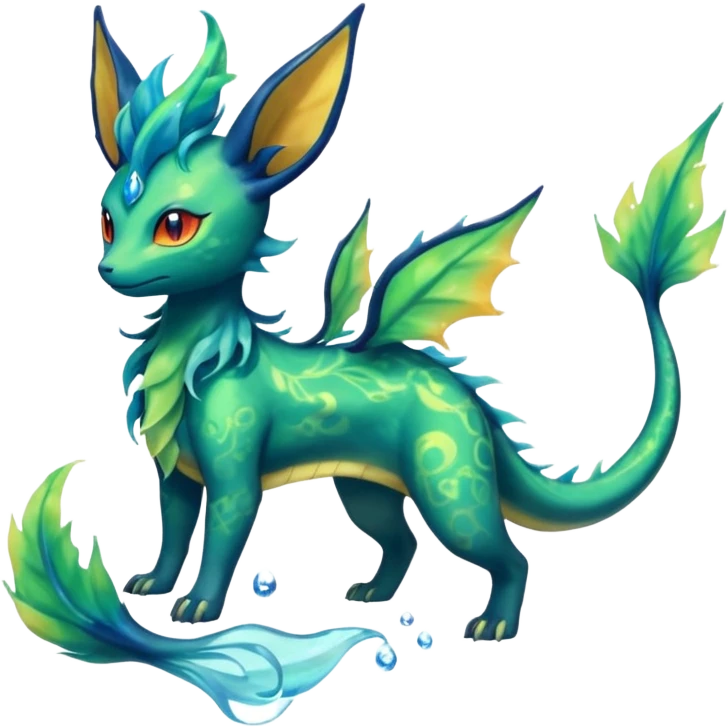 Rocky Shiny ethereal elemental Salandit-Leafeon-Vaporeon-hybrid-fusion (full body) emoji