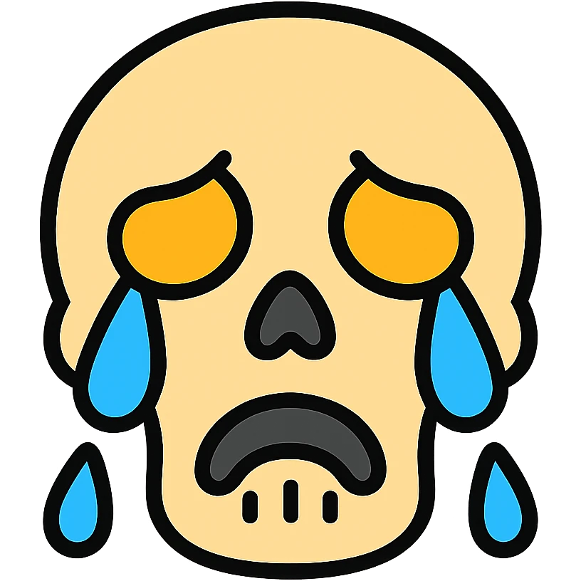 A skull with tears flowing from its eye sockets, crying skull, sad expression emoji