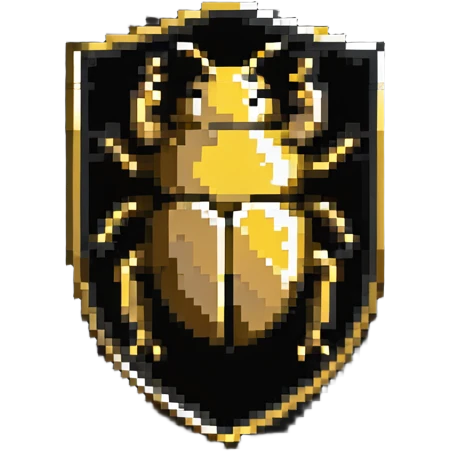 A gold shield-shaped badge with a beetle silhouette like Discord's bug hunter badge emoji