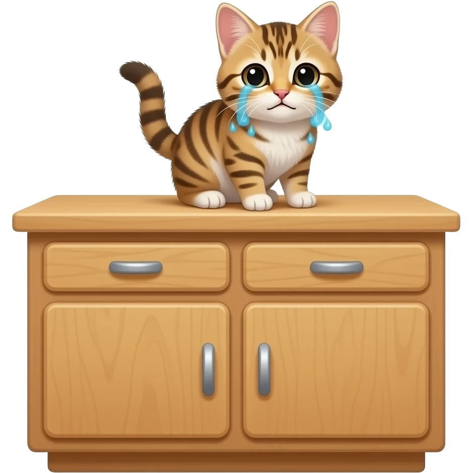 Um gatinho chorando em cima de um armário emoji