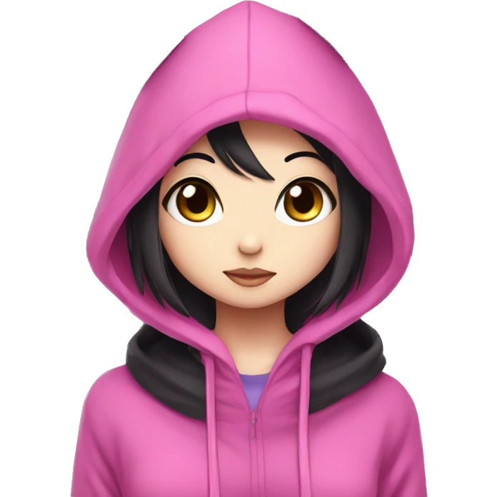 Kuromi wearing hoodie with pink skull emoji
