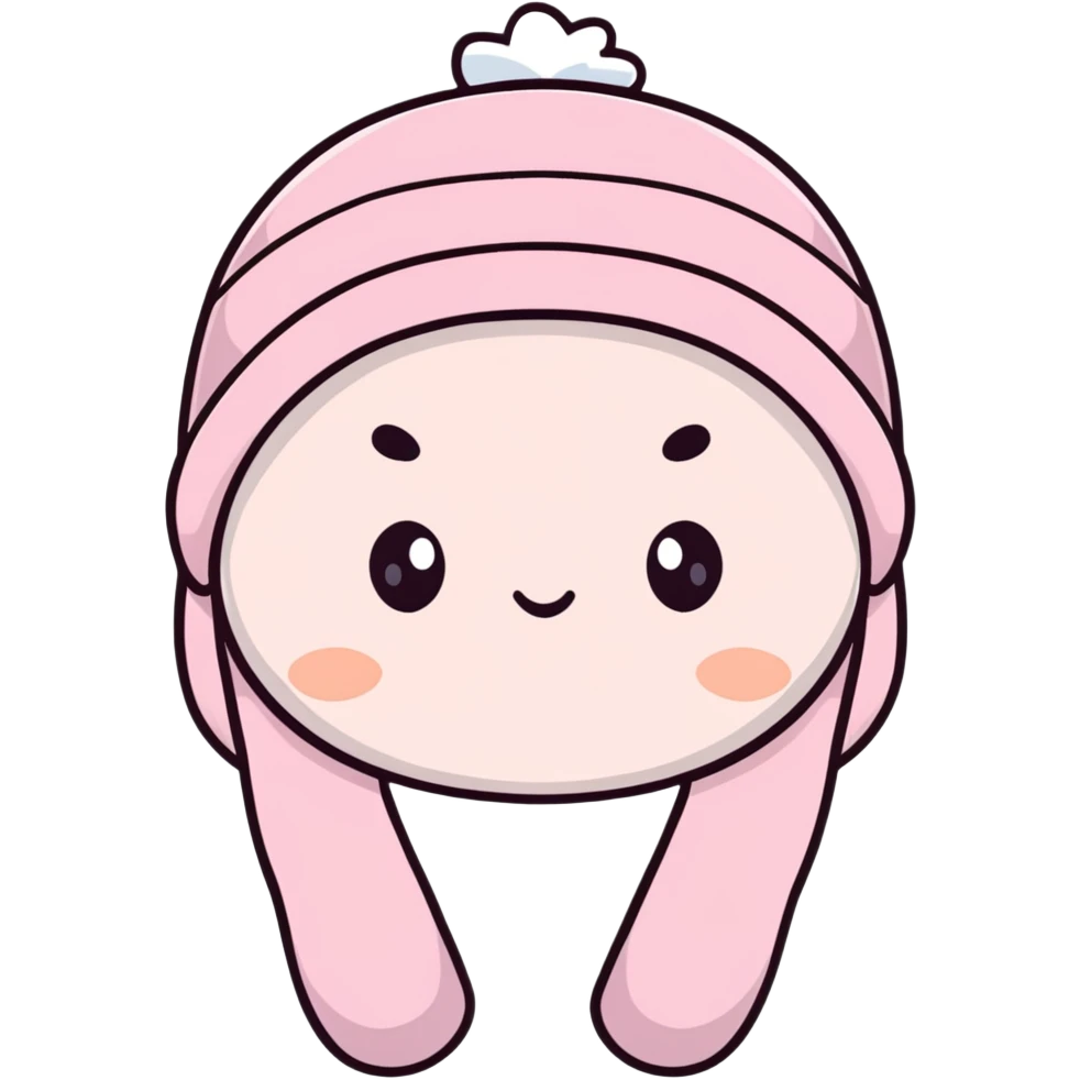 cute fluffy pastel pink winter hat with earflaps, super soft and plush emoji