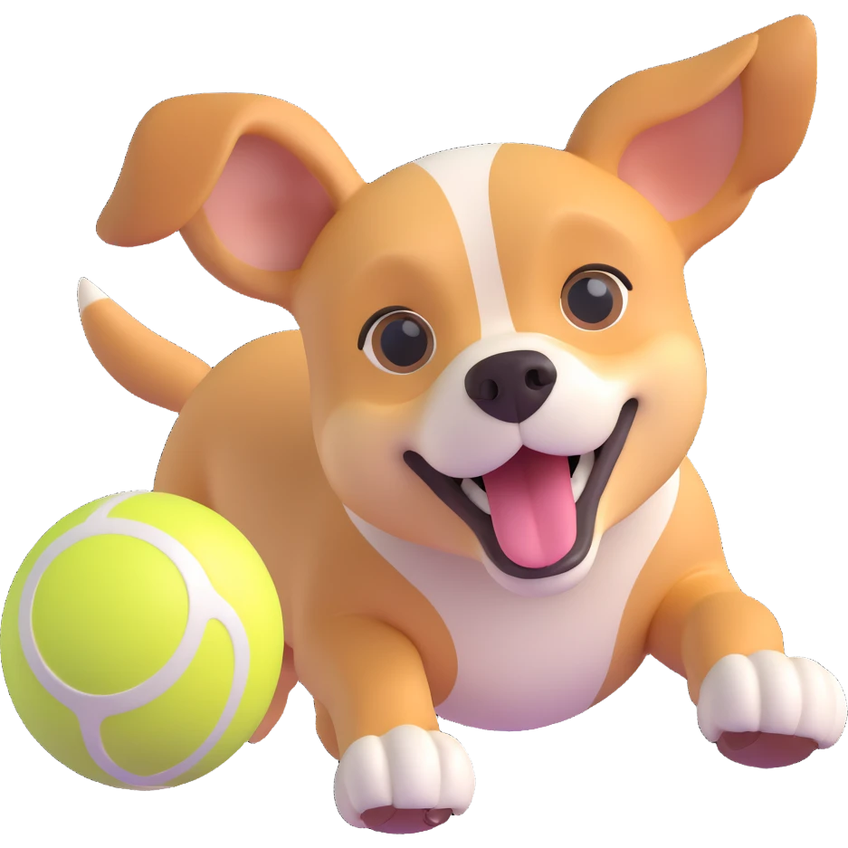 dog chasing ball in forrest, close up pose emoji