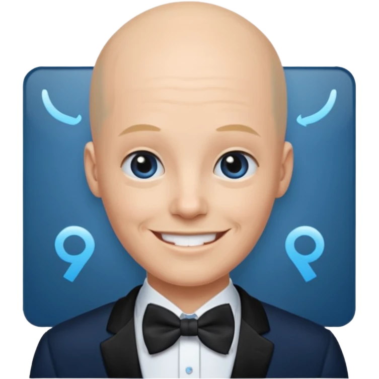 Bald with blue bow tie, midnight balck dress emoji