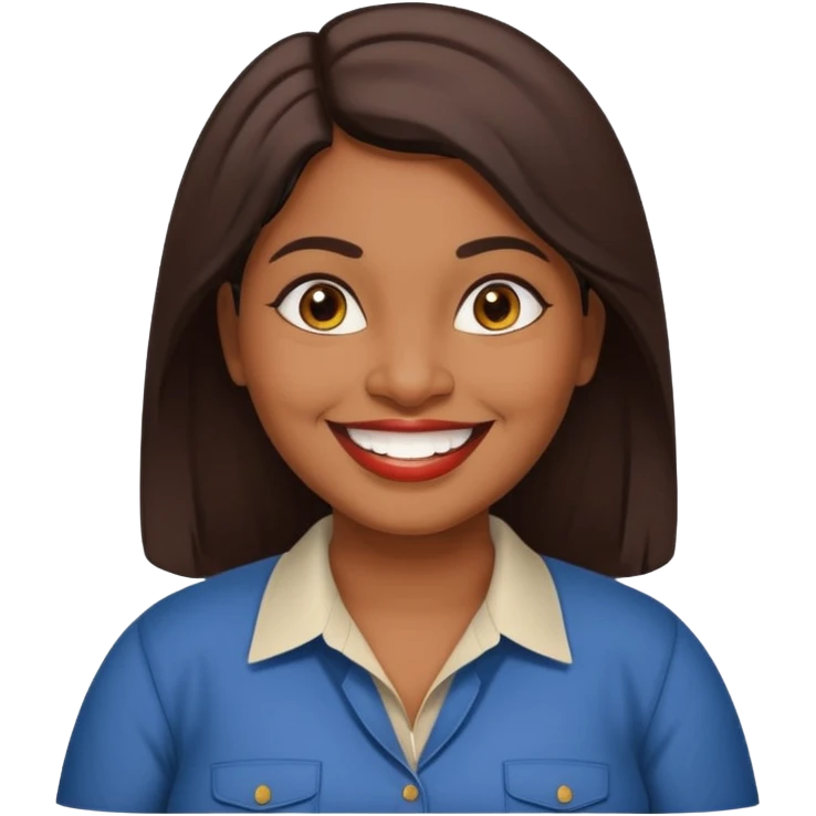 40 yr old chubby Sri Lankan woman, dark skin, straight brown hair, big smile, white teeth, american clothes emoji