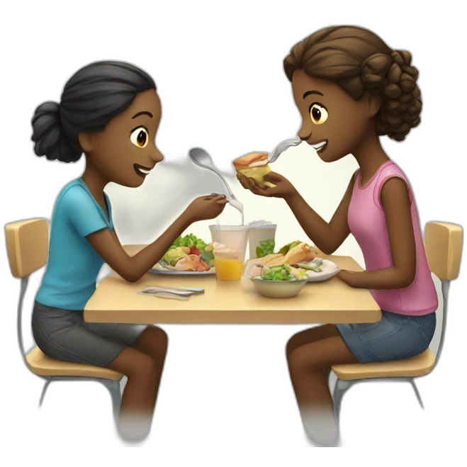 Two girls eating lunch emoji